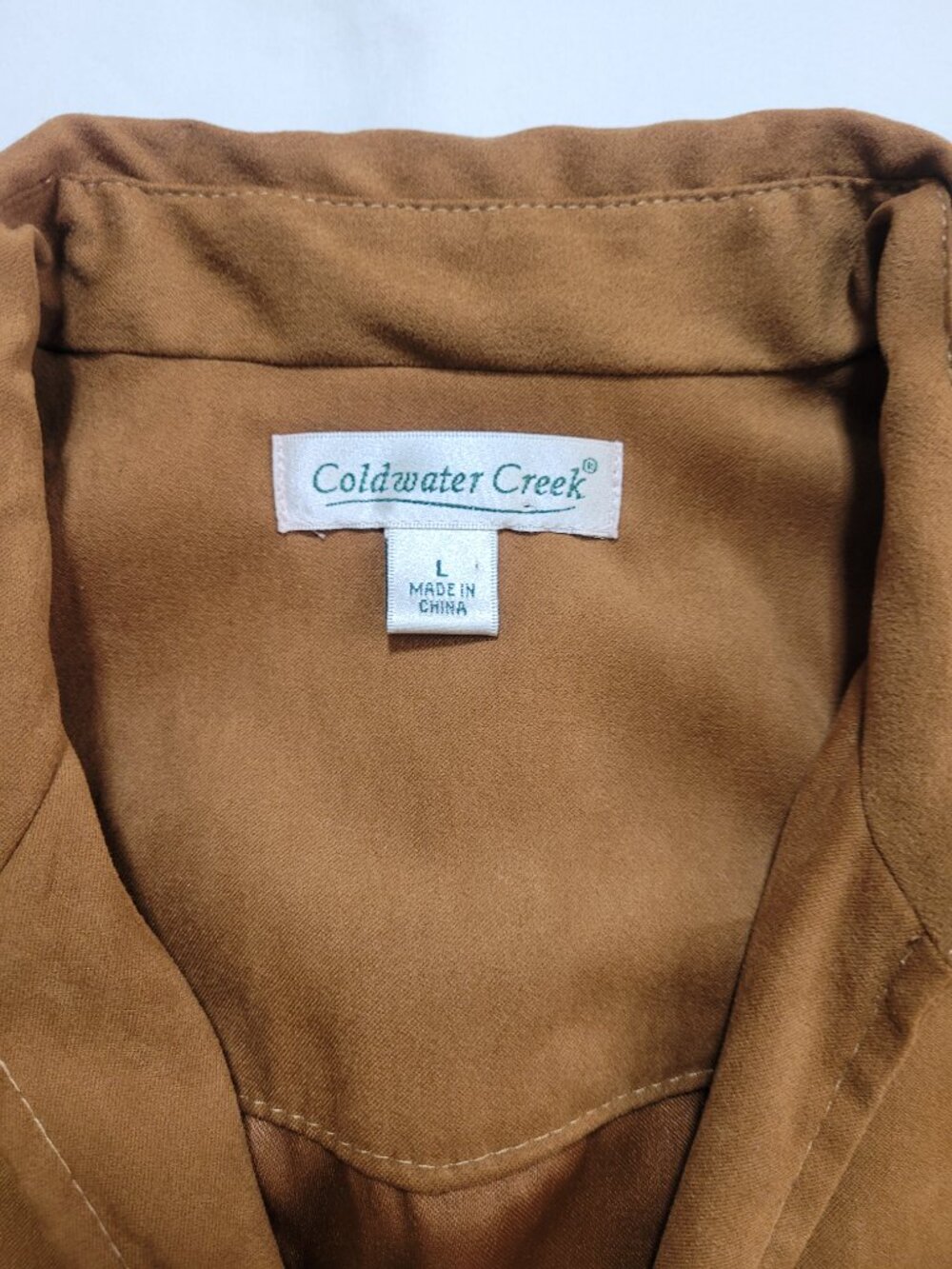 Coldwater Creek Faux Suede Zip Up Lightweight Jacket Camel Brown Large Preppy - Picture 3 of 11